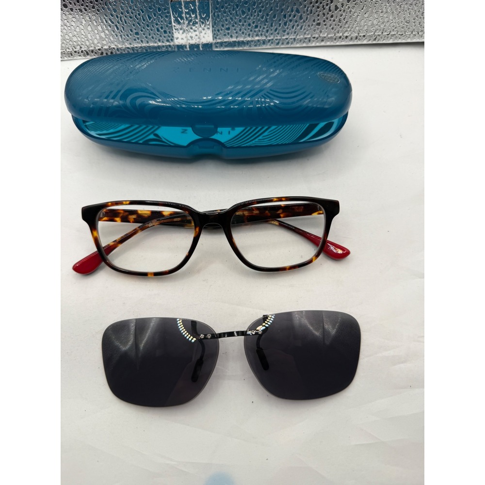 Zenni Eyeglasses Tortoiseshell‎ Frames Clear Lenses Clip On Sunglasses Case